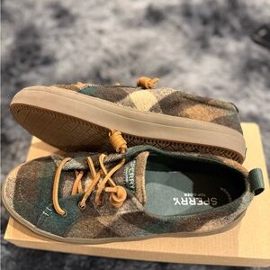 Sperry Kids Checkered Sneakers - Green and Tan